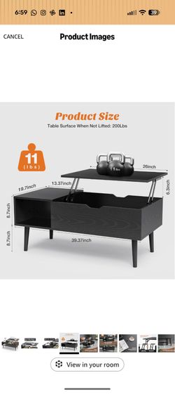 Wooden lift up Coffee Table