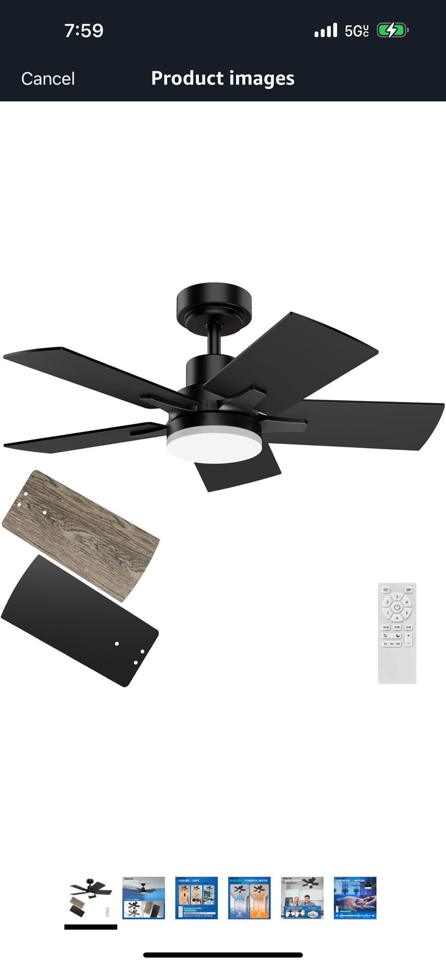 Ceiling Fan With Light 32-Inch, Remote Control Reversible DC Motors, 3CCT Dimmable Timer Noiseless, Black Small Compact Ceiling Fan for Bedroom Living