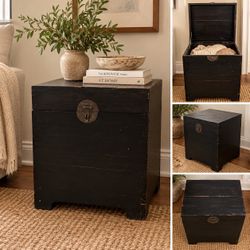 Vintage-Style Black Wood Storage Chest / Trunk