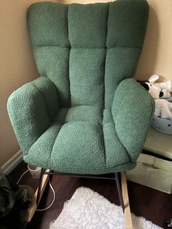 Green Bouclé Nursery Rocking Chair / Glider – Great Condition