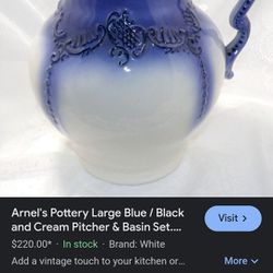 Arnels Pottery Large Blue/Cream Pitcher