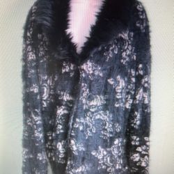Black Rivet Women's Large Black & Tan Fuzzy Sweater Cardigan with Faux Fur Trim