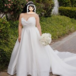 2-1 Wedding Dress With Cathedral Veil & Gloves Train Comes Off And Converts To A Different Style Of Dress Size Between 14-16 It Was taken In A Little 