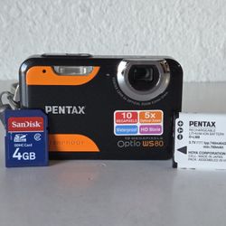 Pentax Optio WS80 WATERPROOF 10MP Digital Camera Orange/Black