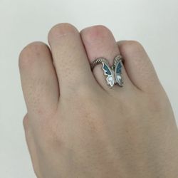 Vintage Turquoise White Braided Hardware Butterfly Ring