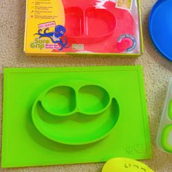 baby feeding mats, storage containers, bibs