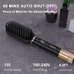 Brand New Ionic Hair Straightener Brush,Dual Voltage Hair Straightening Brush for Women,High Heat Flat Iron Brush for Black Women，Ceramic Hair Straigh