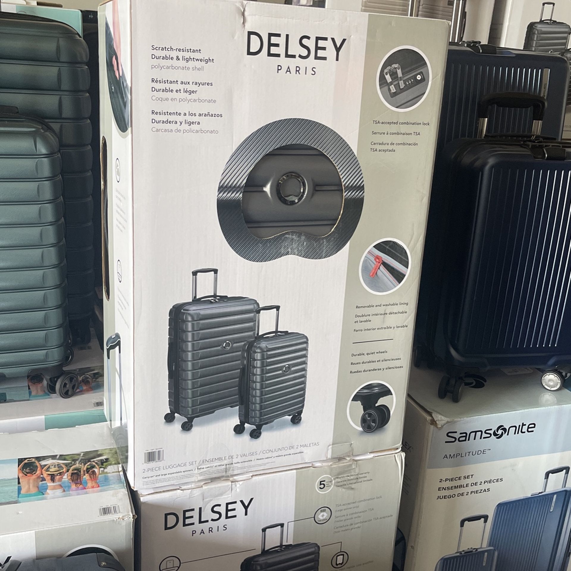 Delsey Paris 2 Piece Spinner Luggage Set With TSA Approved Combination Lock And 8 wheels