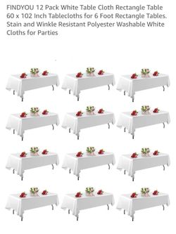 FINDYOU 12 Pack White Table Cloth Rectangle Table 60 x 102 Inch Tablecloths for 6 Foot Rectangle Tables. Stain and Winkle Resistant Polyester Washable