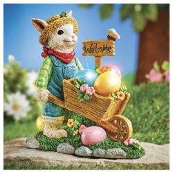 Easter Wheelbarrow Solar Powered Bunny Outdoor Springtime Decor (col) M13