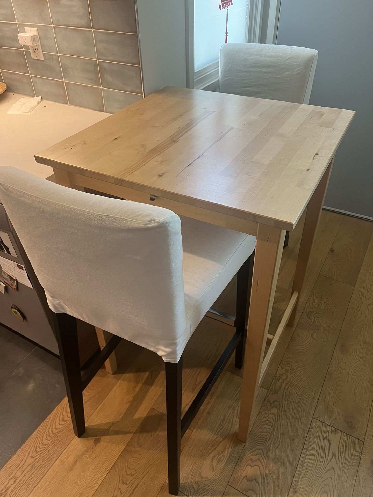 IKEA BJORKUDDEN bar table birch 27.5 x 27.5 with two Henriksdal bar stools. for Sale in Glendale CA OfferUp
