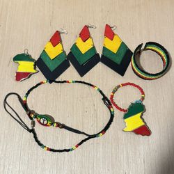 8 Breaded Rasta African/Jamaican Handmaid Bracelet,Necklace,Earrings Read Blw!