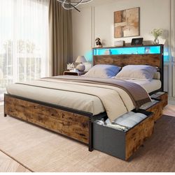 New -Full Size Bed Frame with 2-Tier Storage Headboard & 6 Drawers