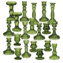 19 Piece Crystal Glass Taper Candle Holders – Green