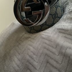 Navy Blue Gucci Belt Silver Gucci Buckle