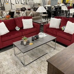 Gorgeous Red velvet 2 pc sofa set🤩$39 down! Take home same day! Ask me how?!🤩