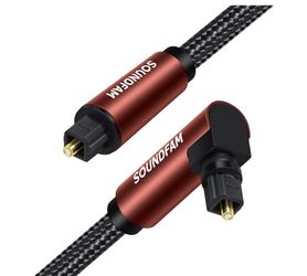 New- 90-Degree Optical Audio Cable, 360° Rotatable Toslink Digital Optical Cable 6.6ft