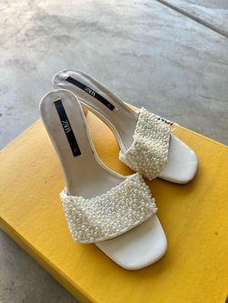 Zara Pearl Embellished Slide Sandals