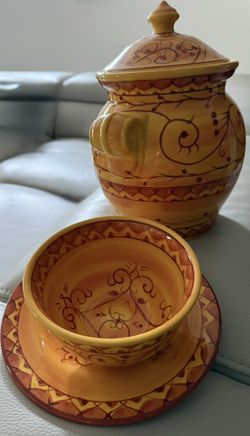 Decorative jar and bowl/plate - Clay