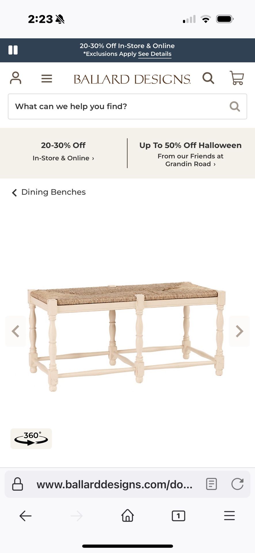 Ballard Designs 2 Seat Bench