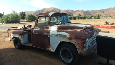 1957 Chevy long bed big window six lugs all original no motor no trans