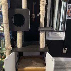 Cat Tower Scratch Post And Litter Box Storage 