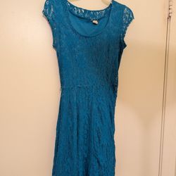 Blue Lace Overlay Fit And Flare Pullover Mini Dress 👗