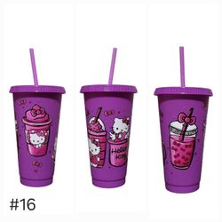 Hello Kitty Purple Plastic Cup Tumbler 24 oz UV DTF Design With Straw