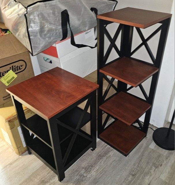 Set 2 Side Tables And 1 Corner Shelf Table Black Cherry Wood