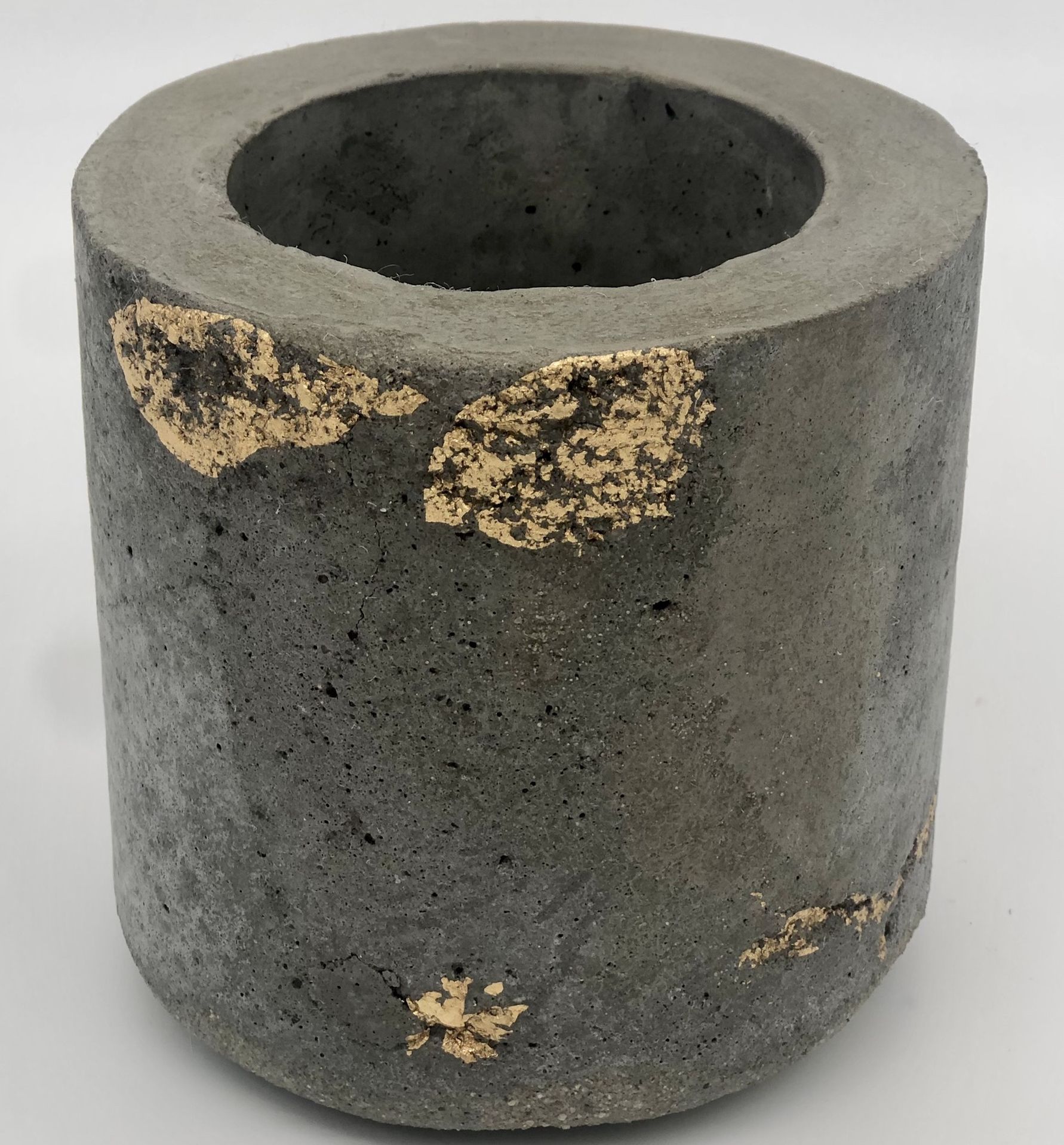 Concrete Pot Golden Accents