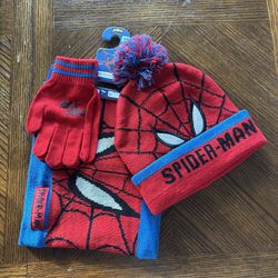 NWT licensed marvel Spider-Man boys beanie gloves scarf 3pcs set 