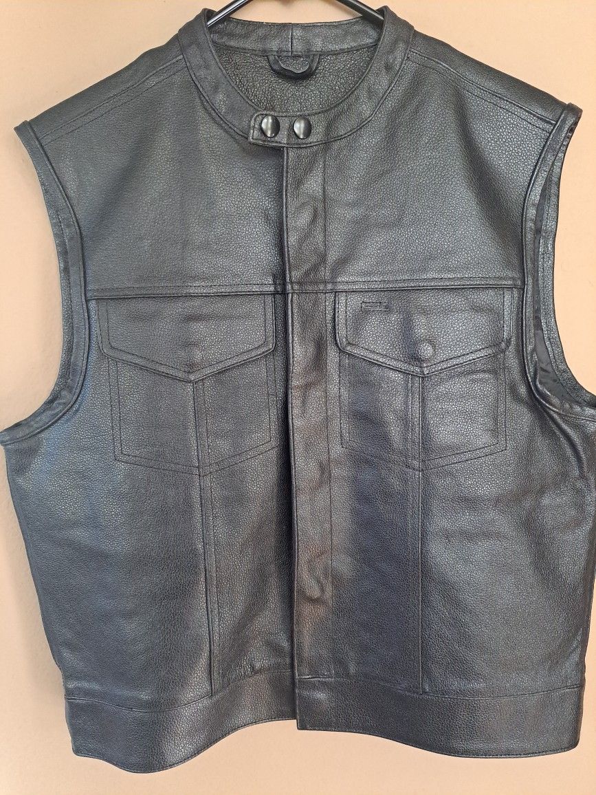 USA Leather Covert Black Leather Vest