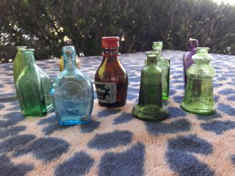 Vintage Antique Colored Glass Mini Liquor Bottles