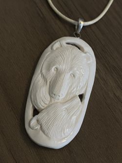 Bear Carved Pendant Necklace Mother Cub Western