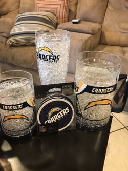 Official NFL Chargers Crystal freezer Mugs(medium & LARGE) coasters and cups plus more Chargers gear