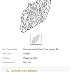 OEM 82481-C2010 Front Right Door Module Panel Assembly 2015-2019 Hyundai Sonata