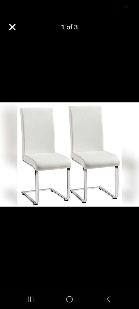Yaheetech Set of 2 Dining Chairs Modern Kitchen Chairs High Back Faux Leather Dining Room Chairs Upholstered Armless Side Chairs with Metal Legs Home