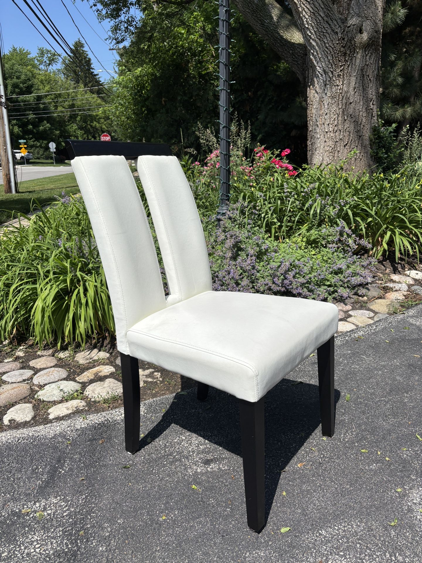 Set of 6 Modern White Leather Dining Chairs