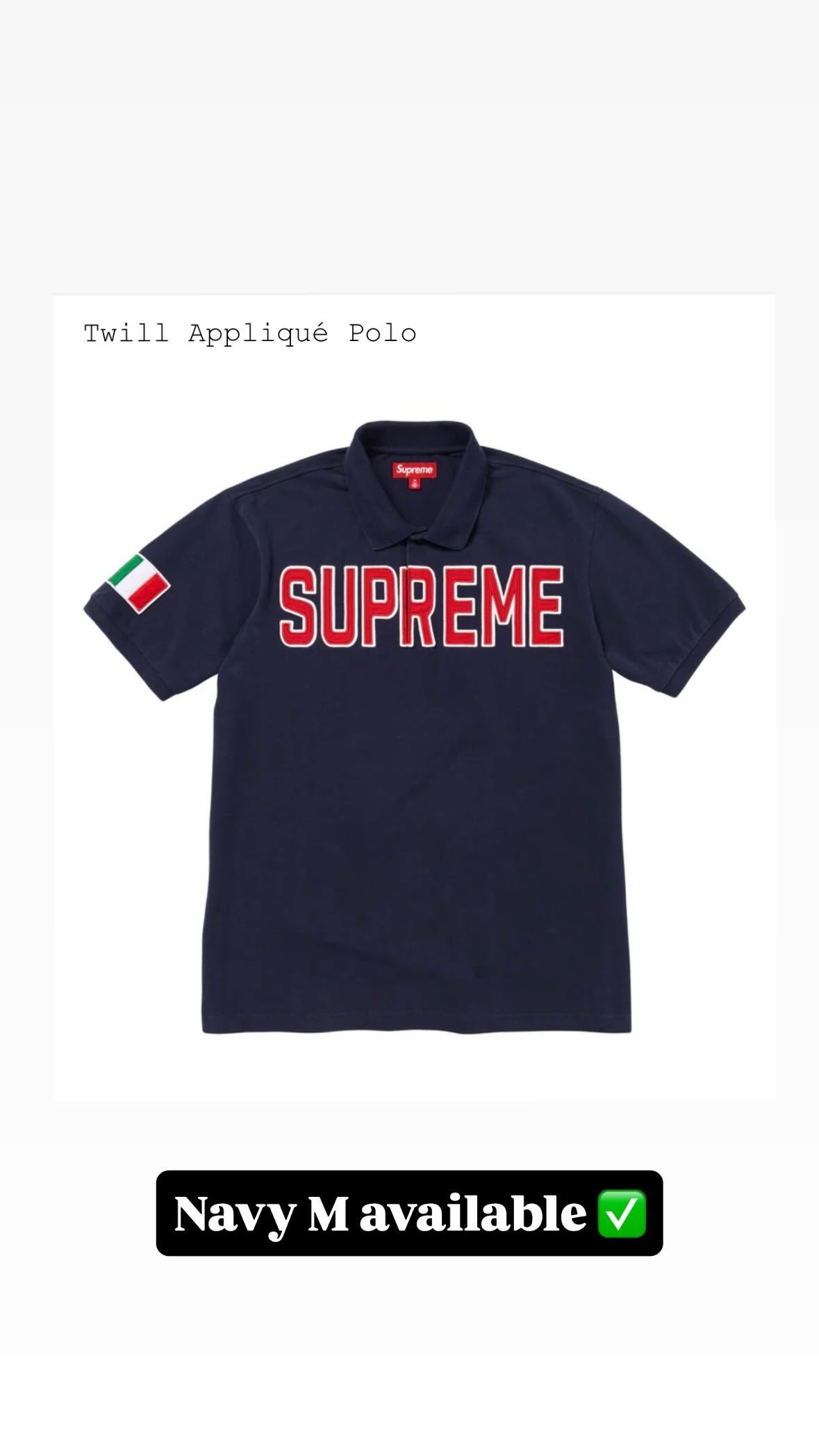 Supreme FW25' week 7 Twill Appliqué Polo Navy & Black