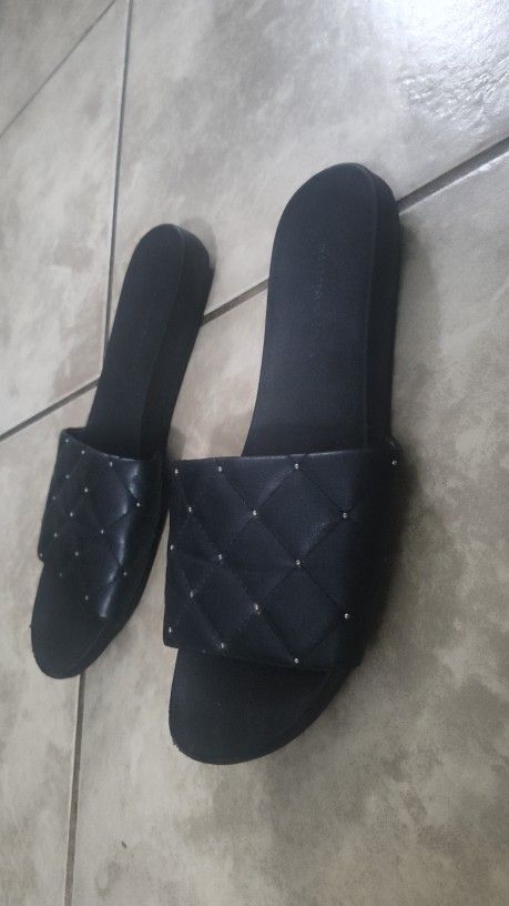 Black Rhinestone Slip On Sandals size 6