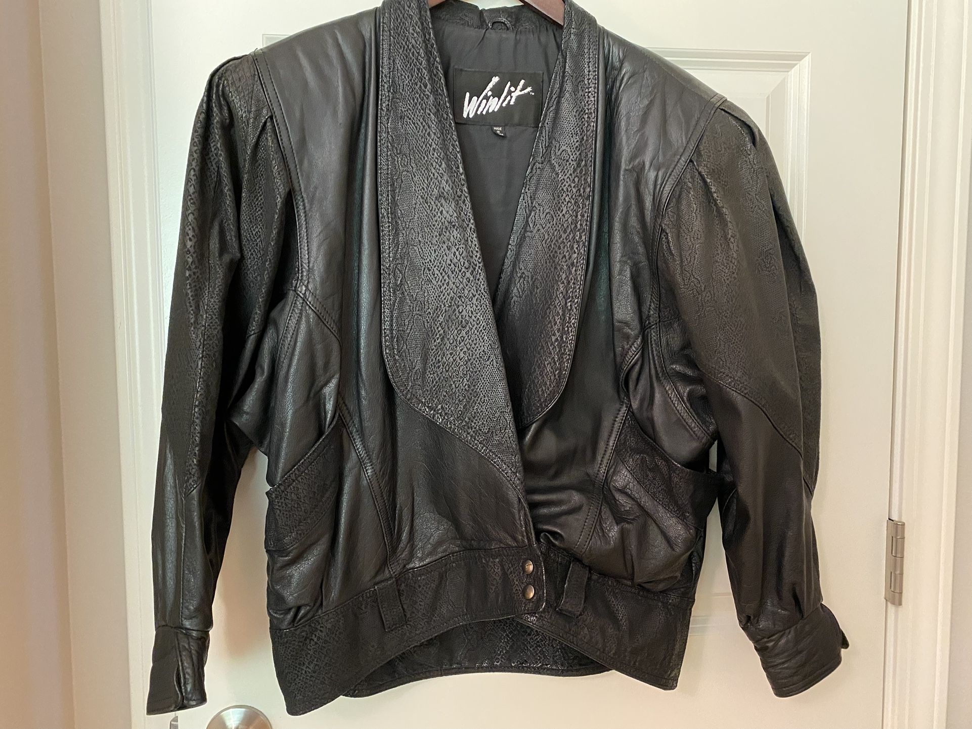 Vintage '80s Winlet Black Leather Bomber Jacket