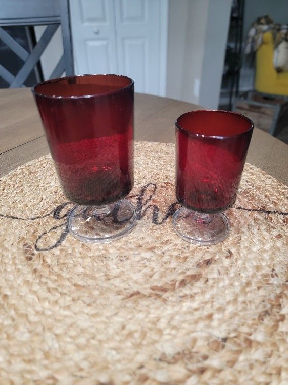 2 French Luminarc Ruby Red Glasses / Stemware Made in France