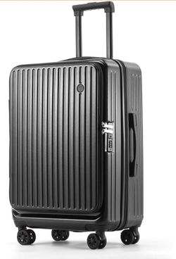 Hand Luggage Suitcase 20 Inch Carry on Suitcase with Laptop Compartment Lightweight ABS+PC Hardshell Silent Wheels,Black,20in