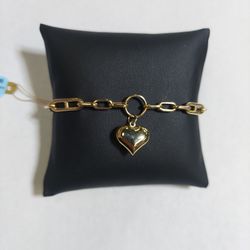 14k 4.9g 7" Mix Paperclip Heart Bracelet 