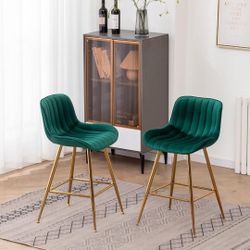 Sidanli Counter Height Bar Stools Set of 2, Modern Velvet Barstools 