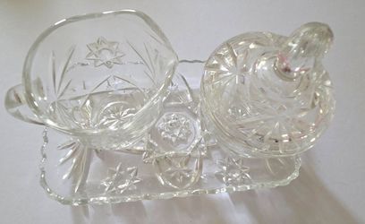 vintage Anchor Hocking creamer and sugar set  "Early American Prescut" (EAPC)  "Star of David"