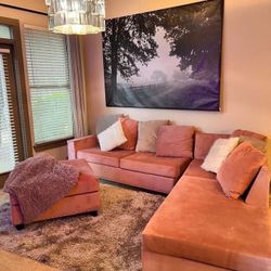 New Pink Velvet 113 Inch Reversible Sectional Without Ottoman  Delivery Or Pickup Available Ottoman $179