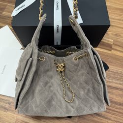 Chanel 25 Small Gray Suede 
