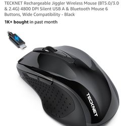 TECKNET Rechargeable Jiggler Wireless Mouse (BT5.0/3.0 & 2.4G) 4800 DPI Silent USB A & Bluetooth Mouse