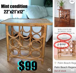 $99 Mid Century Bamboo Side Table /wine rack in mint condition